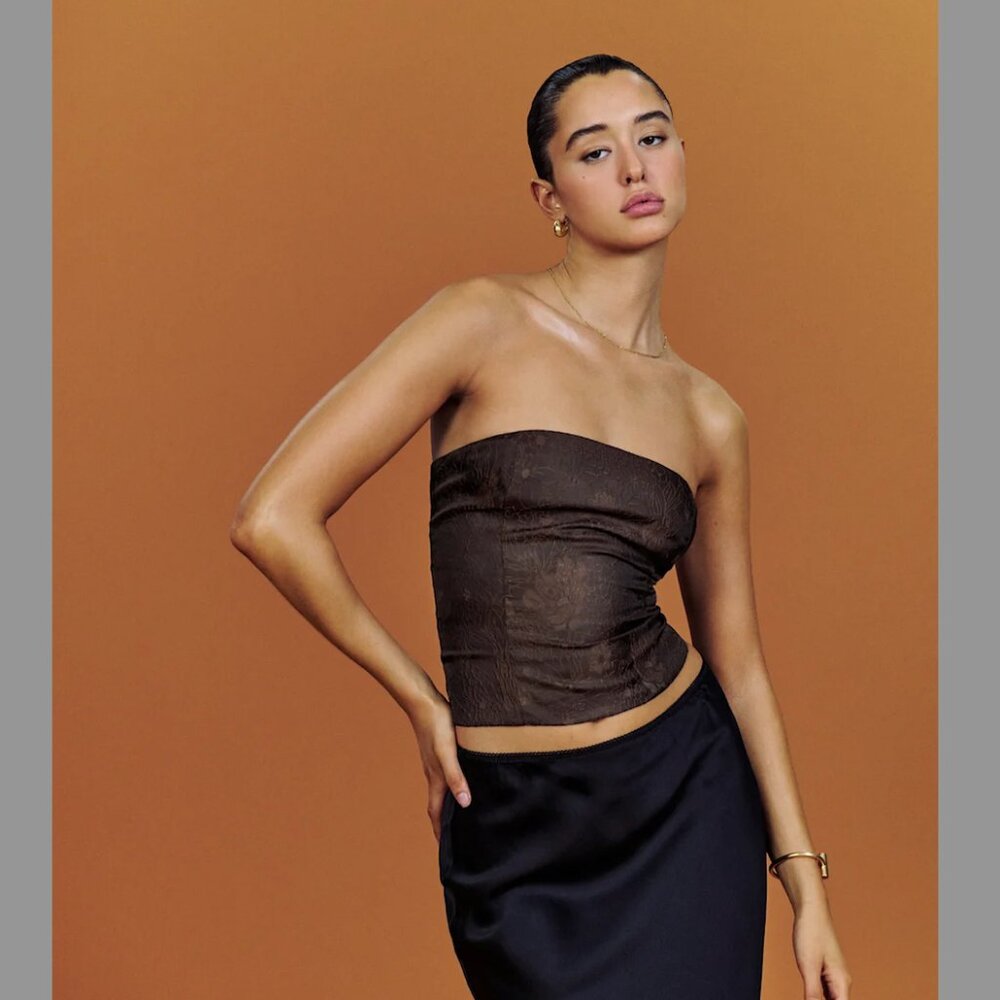 Reformation Giorgia Top Brown Floral Jacquard - Size 2